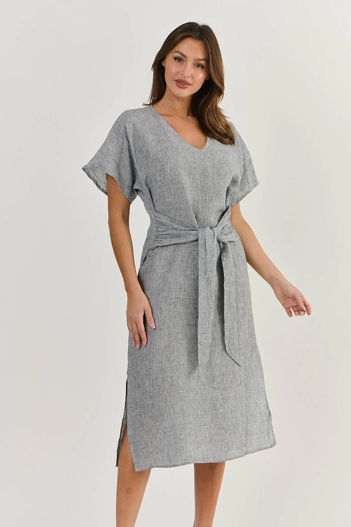 Naturals by O & J Linen Tie Front Dress in Blk Gauze Ga522