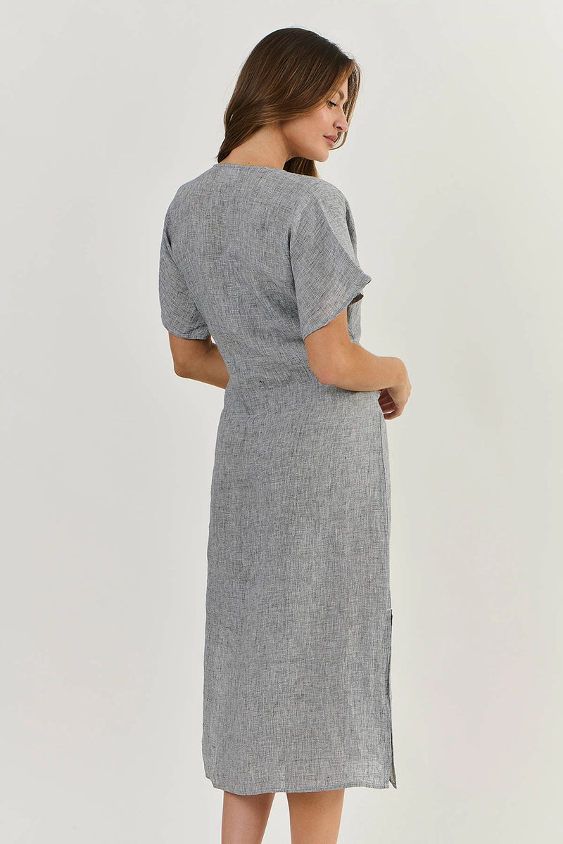 Naturals by O & J Linen Tie Front Dress in Blk Gauze Ga522