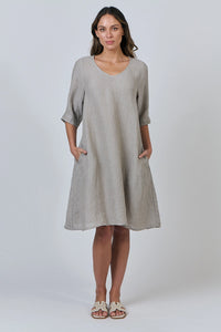 Naturals by O & J S/Less Linen Dress with Collar in Cement GA526