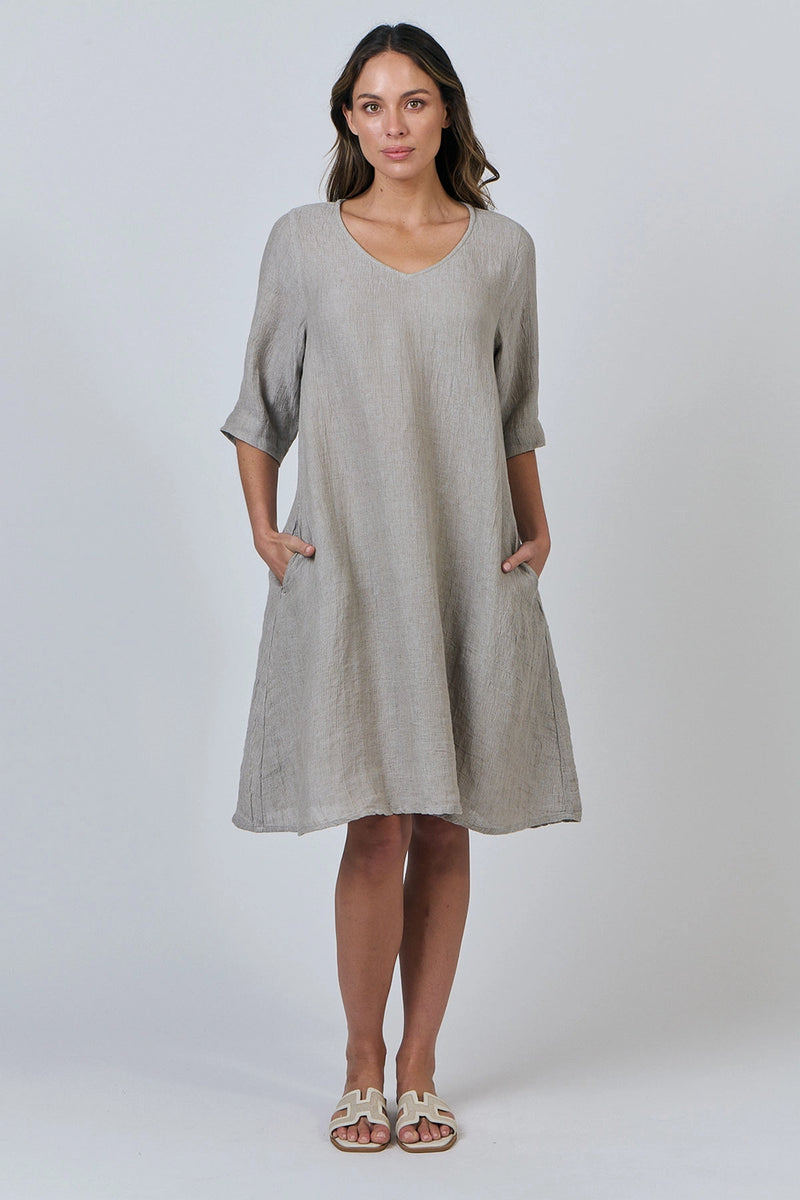 Naturals by O & J S/Less Linen Dress with Collar in Cement GA526