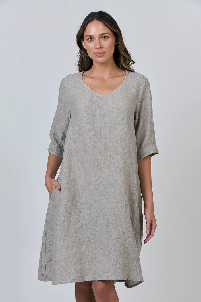 Naturals by O & J S/Less Linen Dress with Collar in Cement GA526