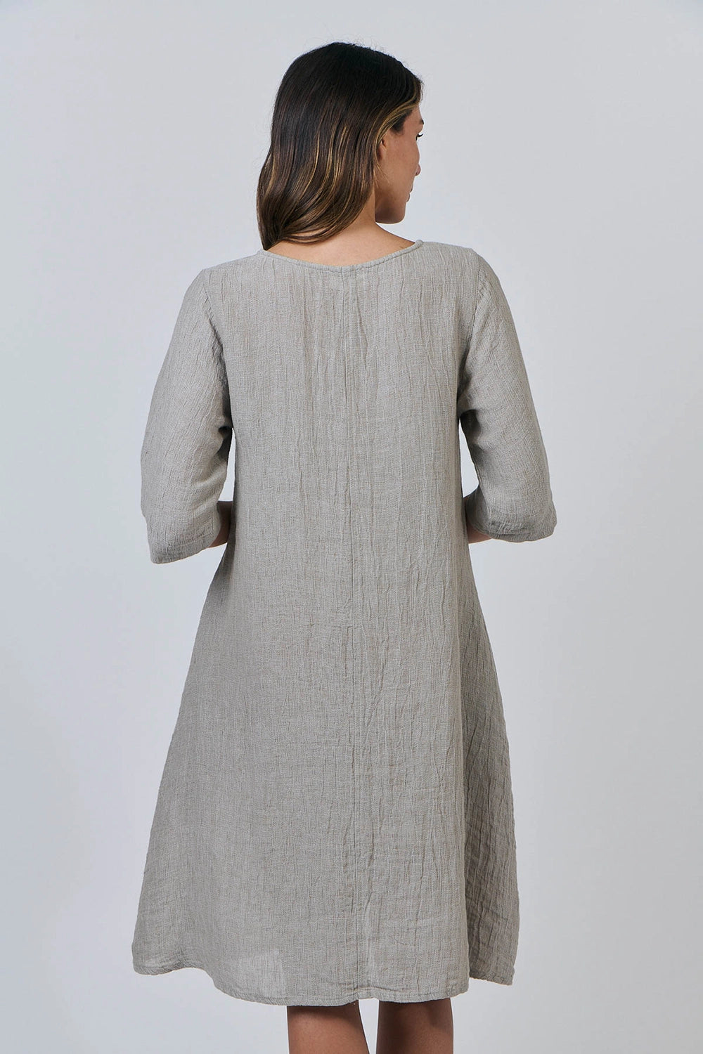 Naturals by O & J S/Less Linen Dress with Collar in Cement GA526