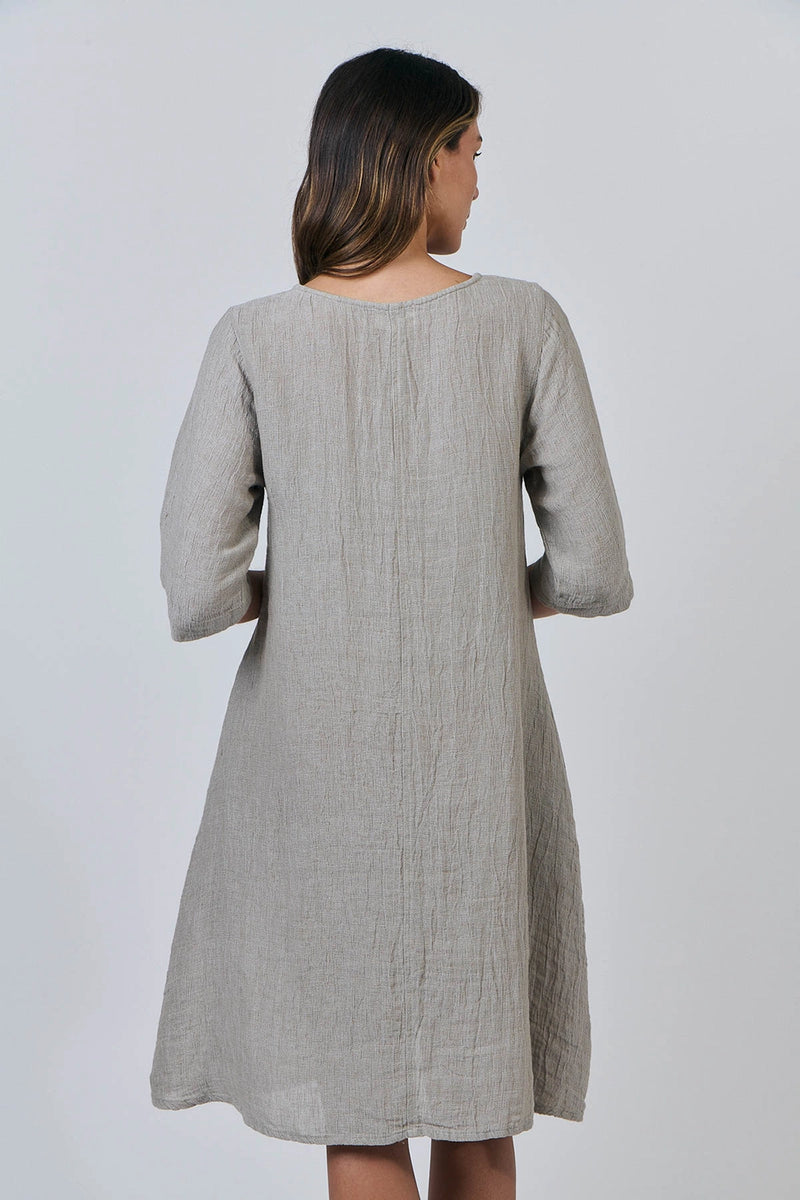 Naturals by O & J S/Less Linen Dress with Collar in Cement GA526