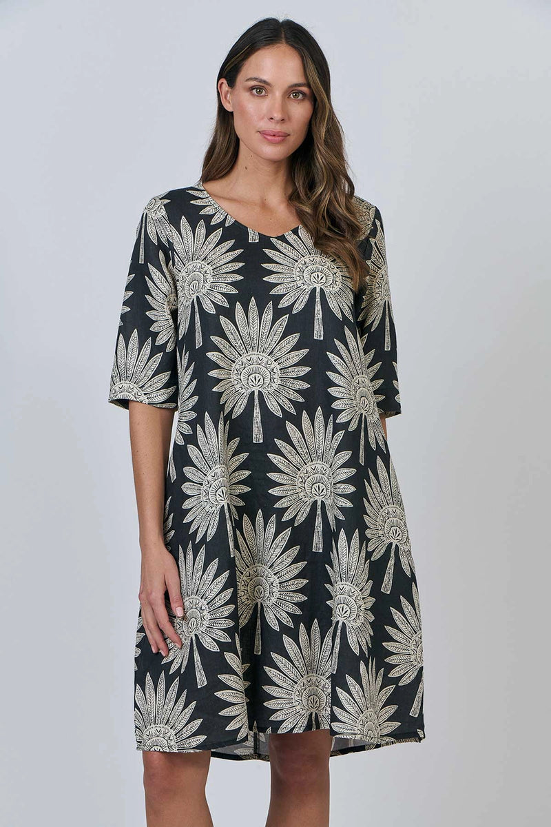 Naturals by O & J S/Less Linen Dress with Collar in Date Palm Ga526