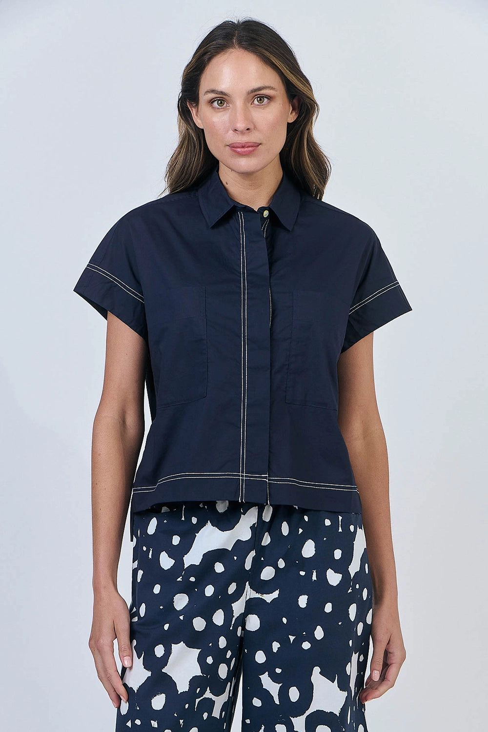 Naturals by O & J Cotton Poplin Shirt in Ink GA533