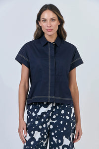 Naturals by O & J Cotton Poplin Shirt in Ink GA533