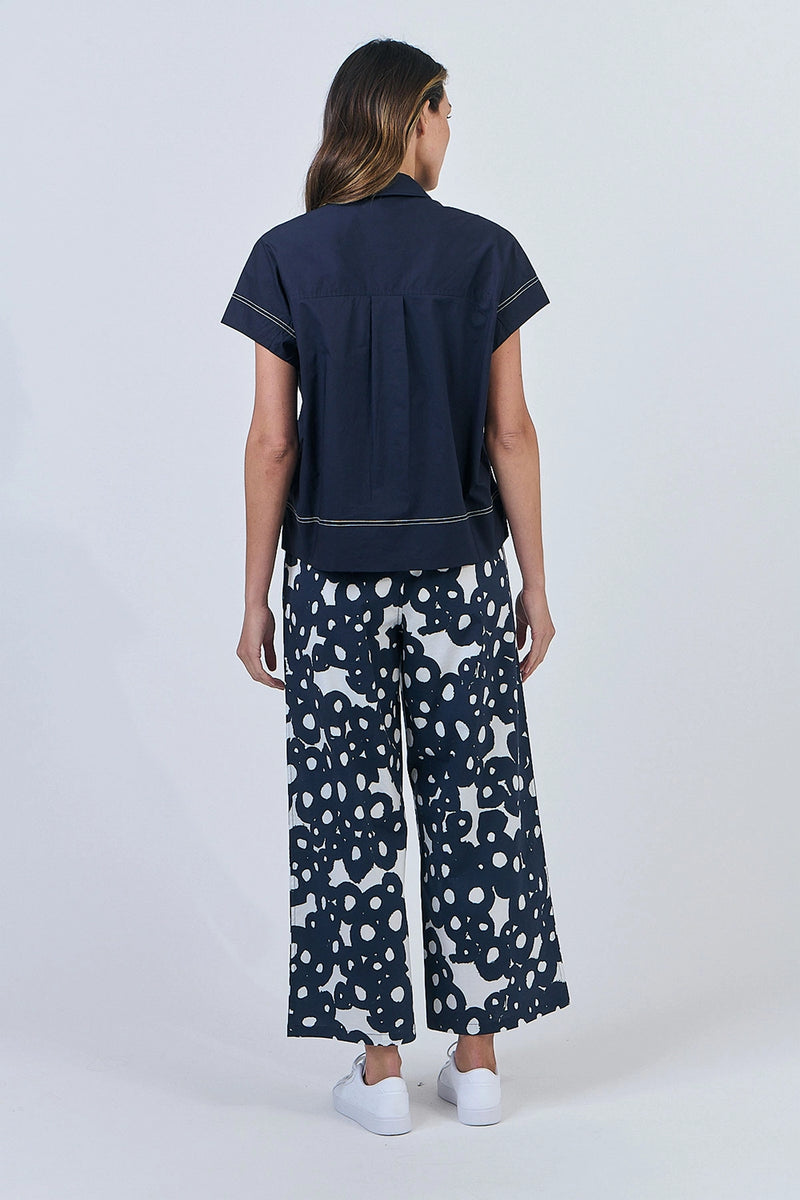 Naturals by O & J Cotton Trousers in Ink Barnacles GA637