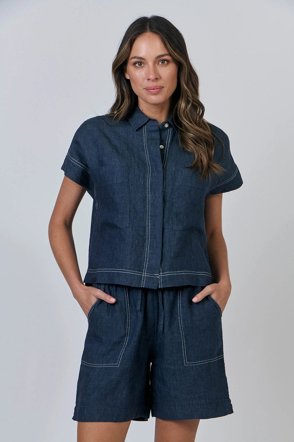 Naturals by O & J Linen Shorts in Poseidon GA477