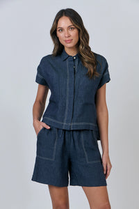 Naturals by O & J Linen Shorts in Poseidon GA477