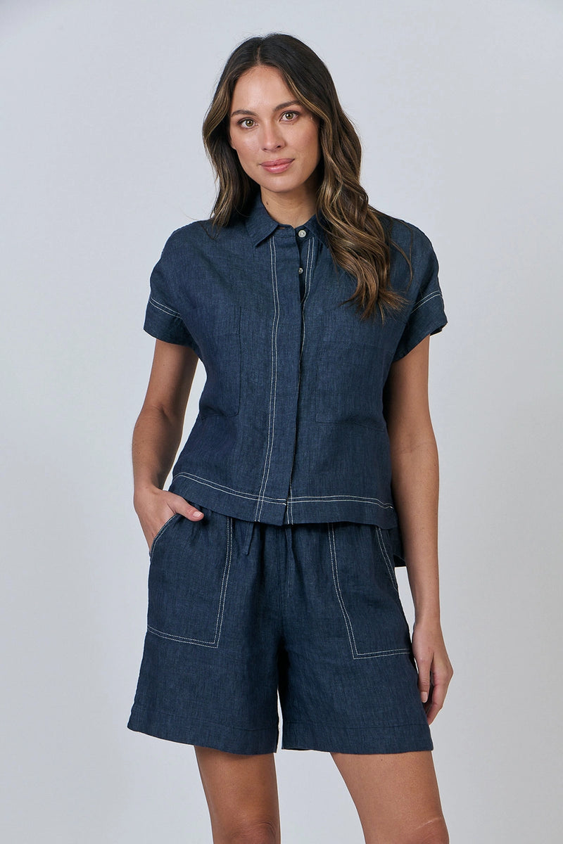 Naturals by O & J Linen Shorts in Poseidon GA477