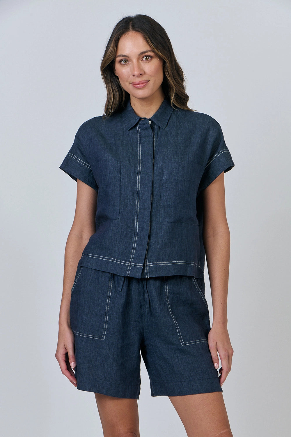 Naturals by O & J Linen Top in Poseidon GA533