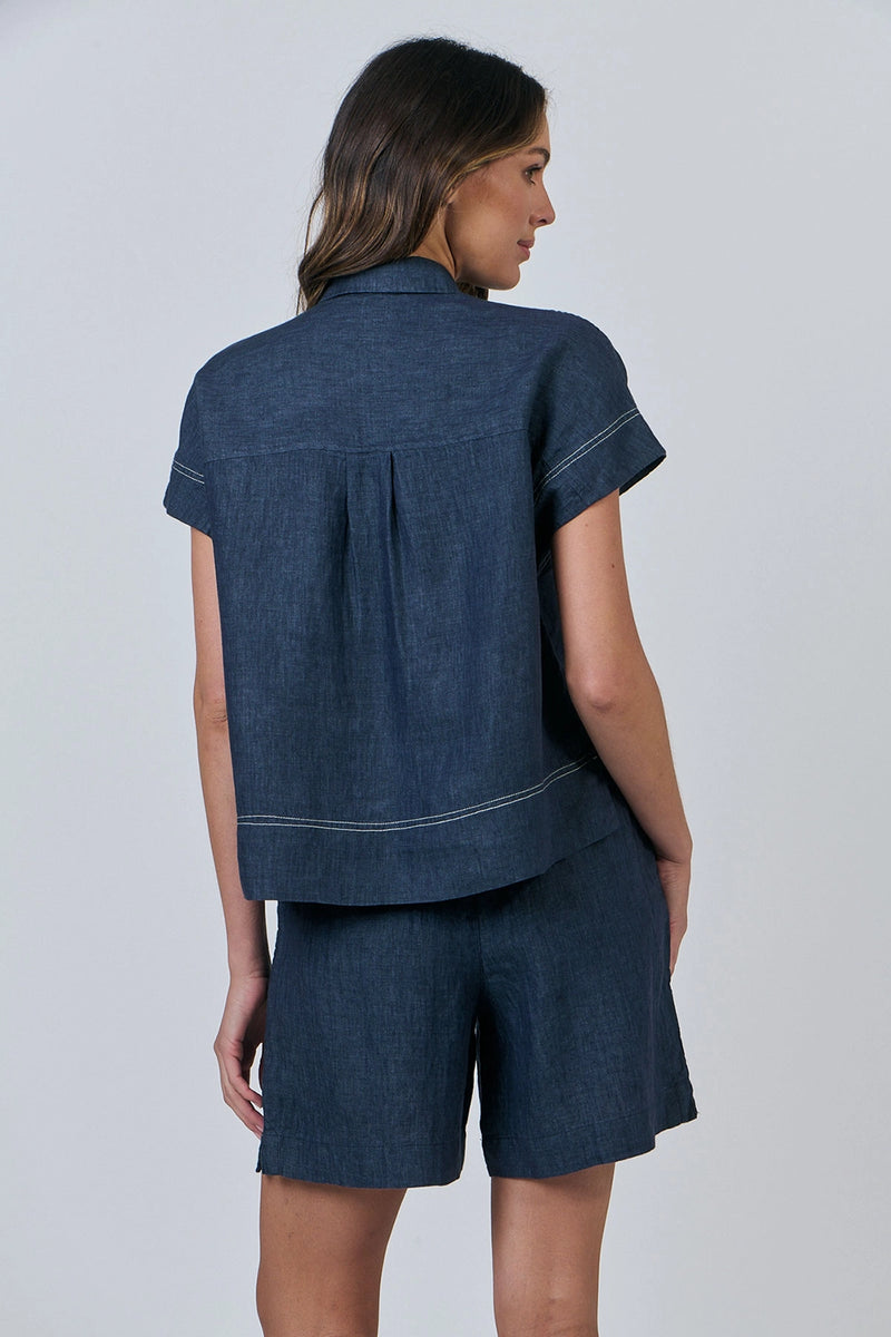 Naturals by O & J Linen Shorts in Poseidon GA477
