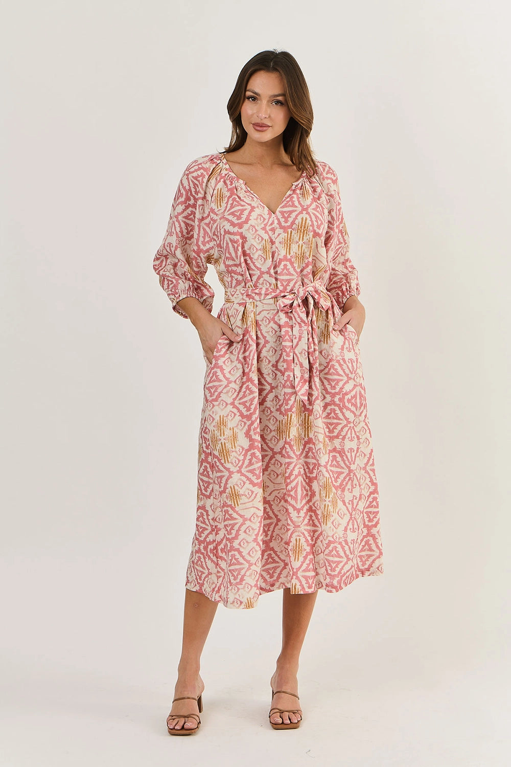 Naturals by O & J Linen Dress Dress in Ikat Ga534