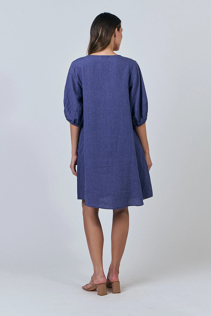 Naturals by O & J Linen Dress in Blueberry GA538
