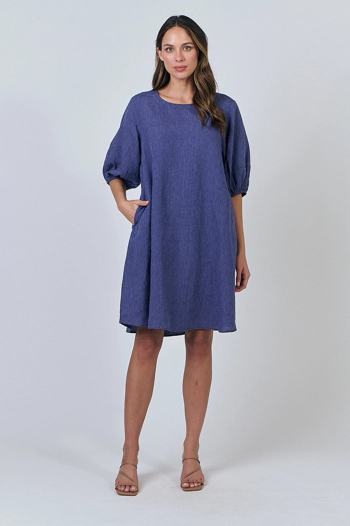 Naturals by O & J Linen Dress in Blueberry GA538