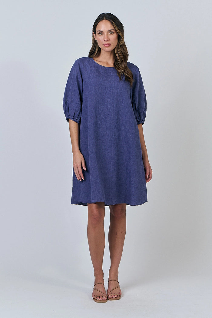 Naturals by O & J Linen Dress in Blueberry GA538