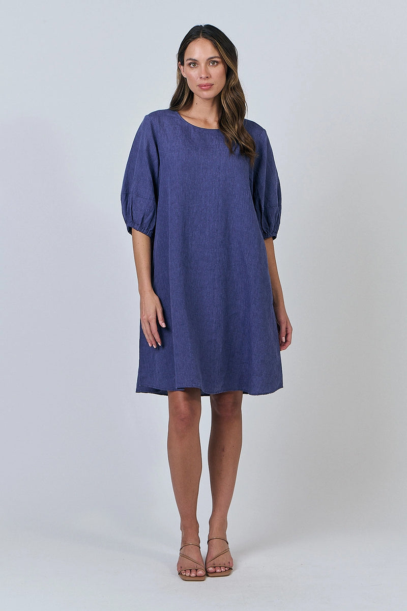 Naturals by O & J Linen Dress in Blueberry GA538