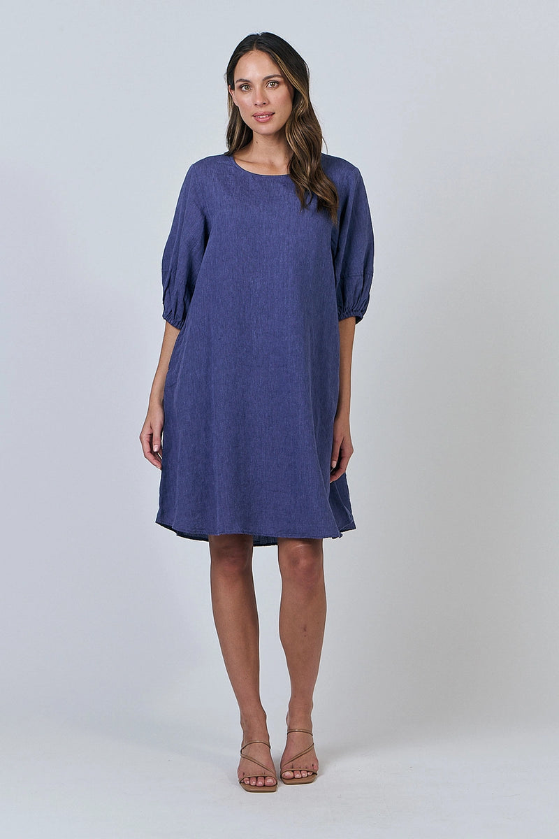 Naturals by O & J Linen Dress in Blueberry GA538