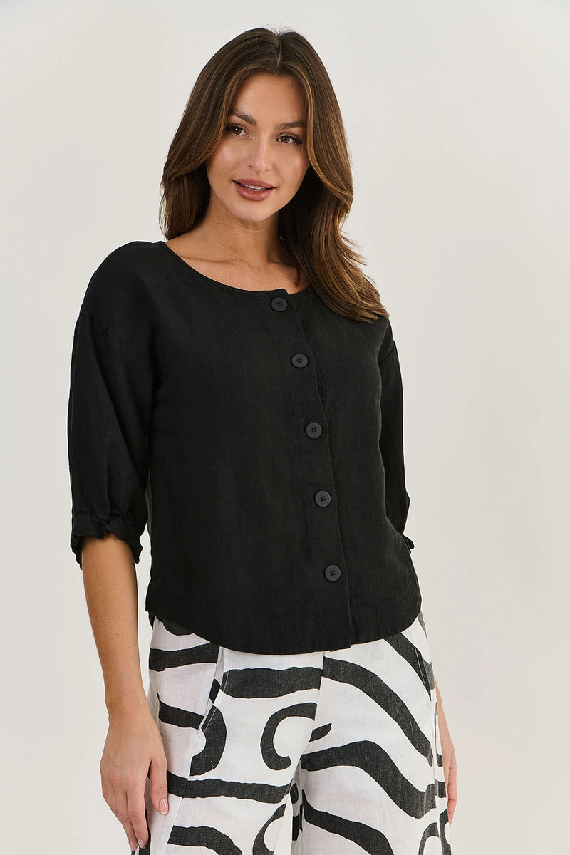 Naturals by O & J Linen Top in Black GA539