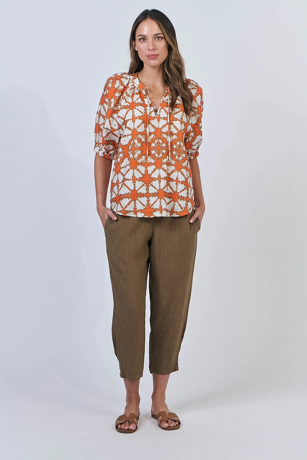 Naturals by O & J Linen Pants in Tobacco GA615