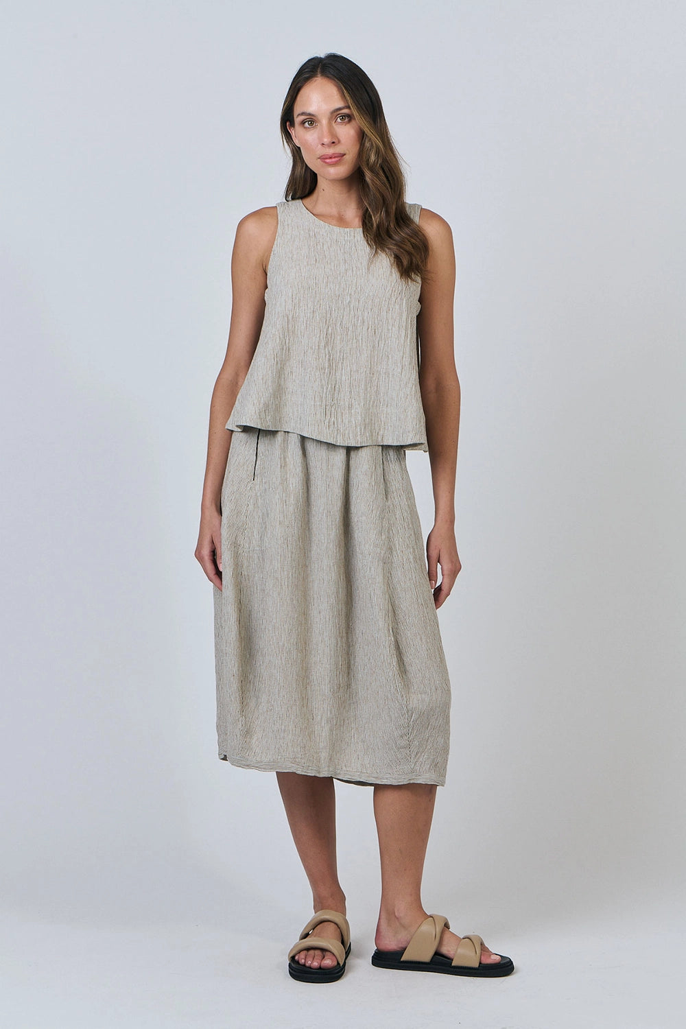 Naturals by O & J Midi Linen Skirt in Blister GA639