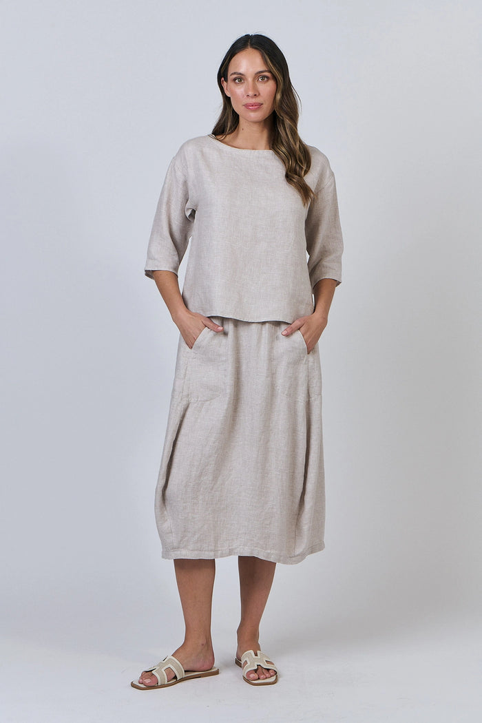 Naturals by O & J Linen Skirt in Dune GA639