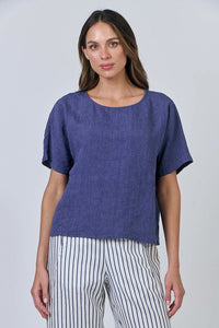 Naturals by O & J Linen Blouse in Blueberry GA587