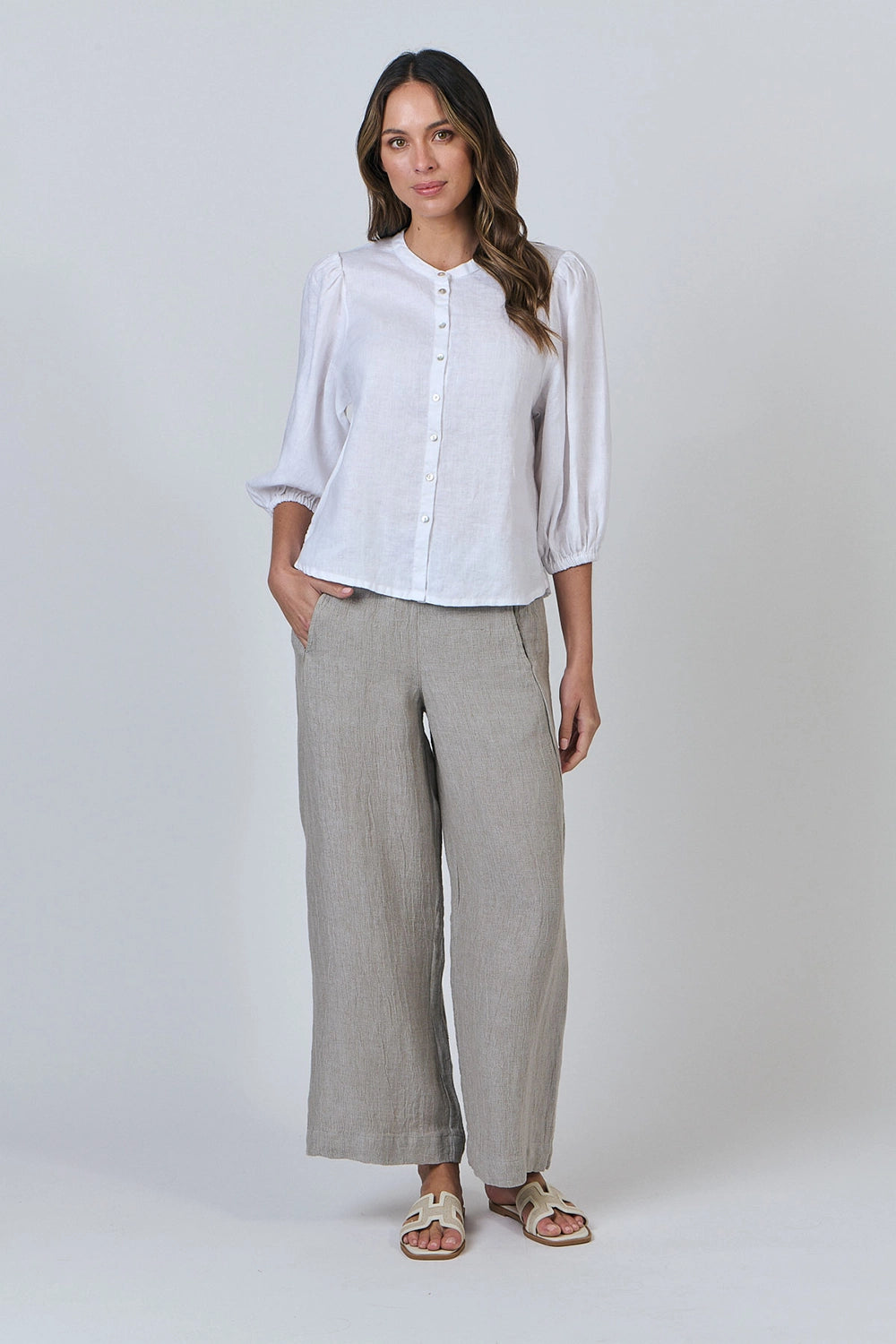 Naturals by O & J Linen Top in White GA590