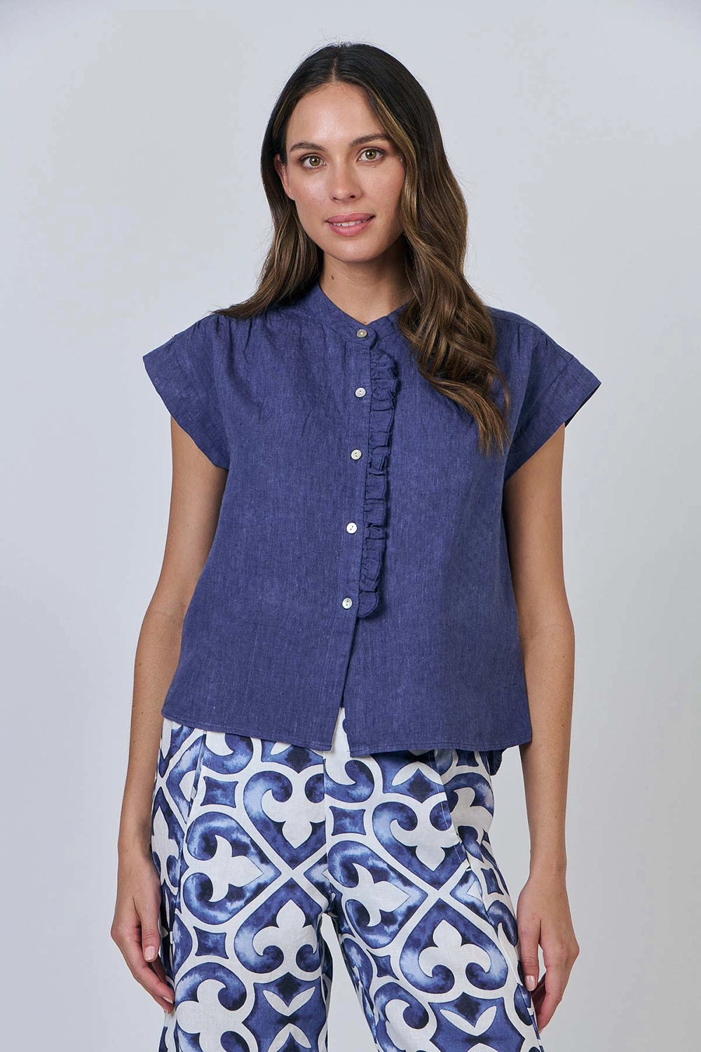 Naturals by O & J Linen Blouse  in Blueberry GA592