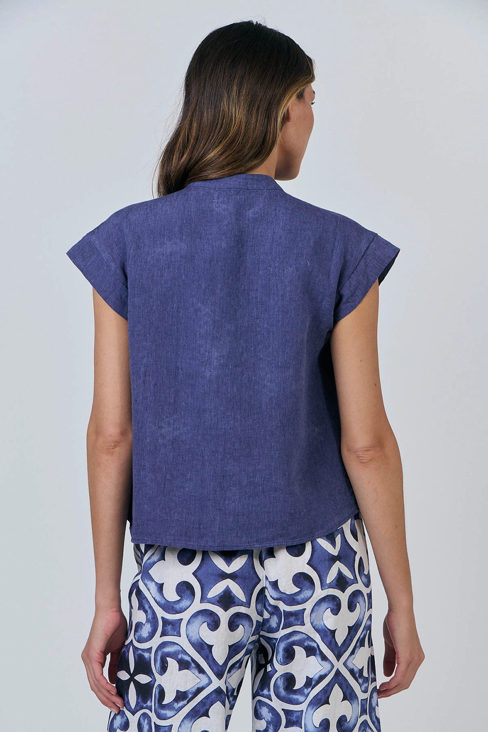 Naturals by O & J Linen Blouse  in Blueberry GA592