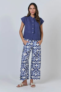 Naturals by O & J Linen Blouse  in Blueberry GA592