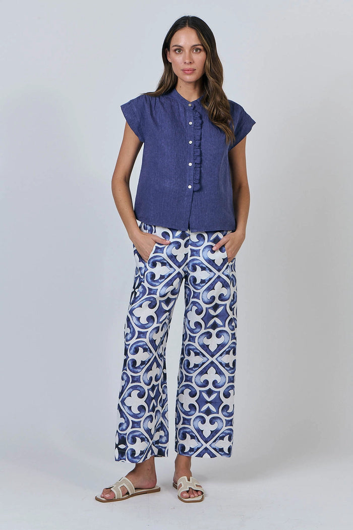 Naturals by O & J Linen Blouse  in Blueberry GA592