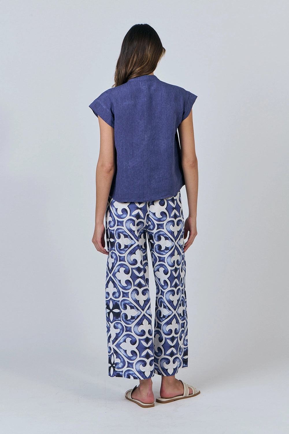 Naturals by O & J Linen Blouse  in Blueberry GA592