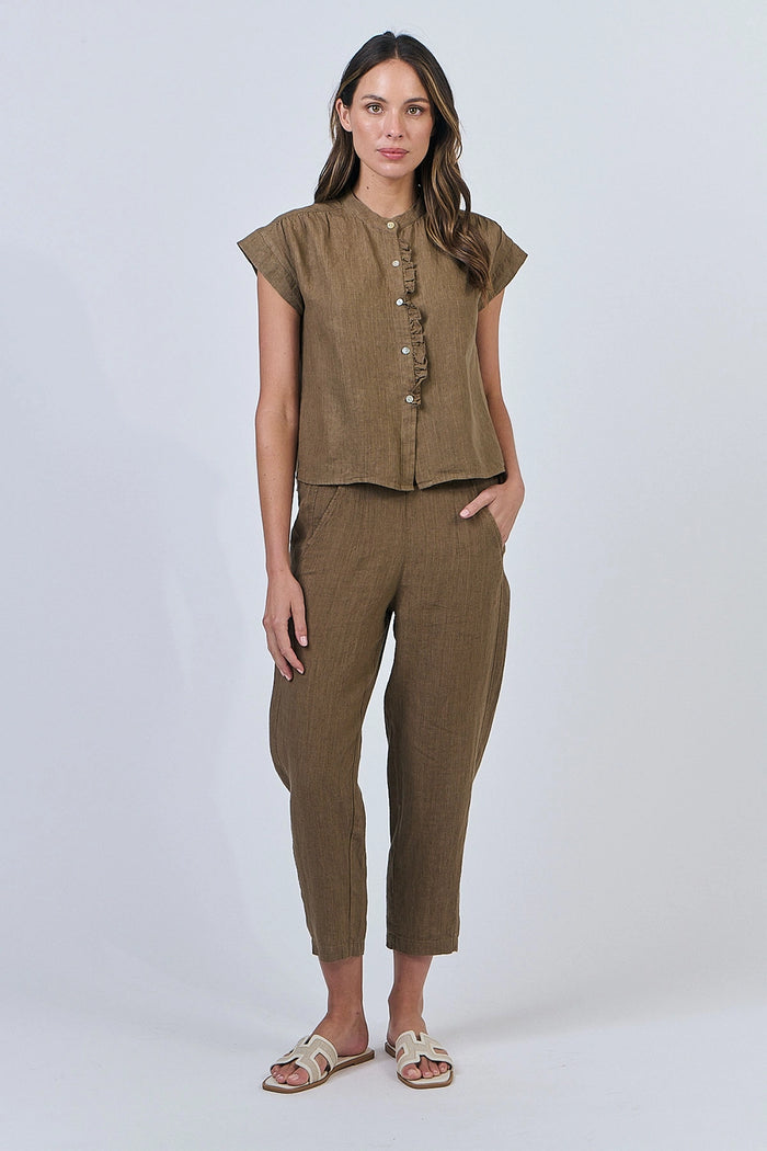 Naturals by O & J Linen Pants in Tobacco GA619