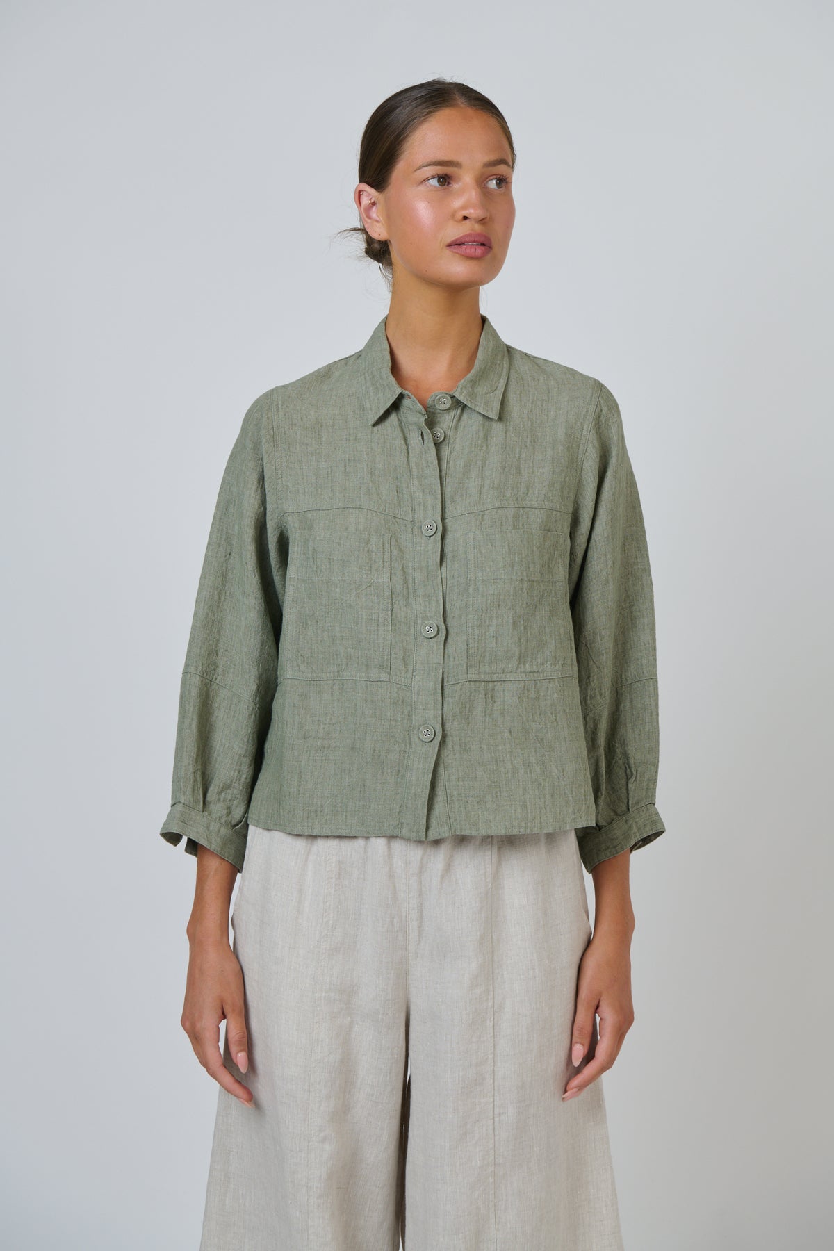Naturals by O & J Linen Jacket in Artichoke GA598