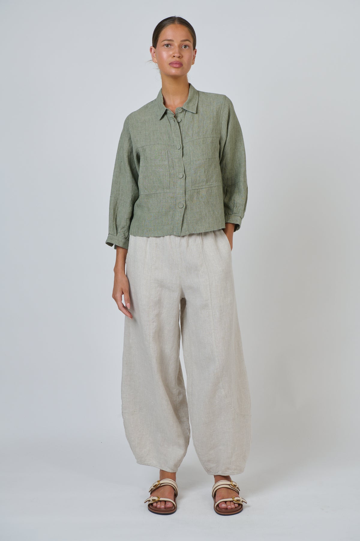 Naturals by O & J Linen Jacket in Artichoke GA598