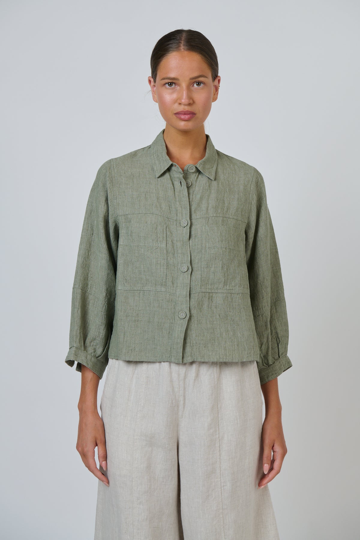 Naturals by O & J Linen Jacket in Artichoke GA598