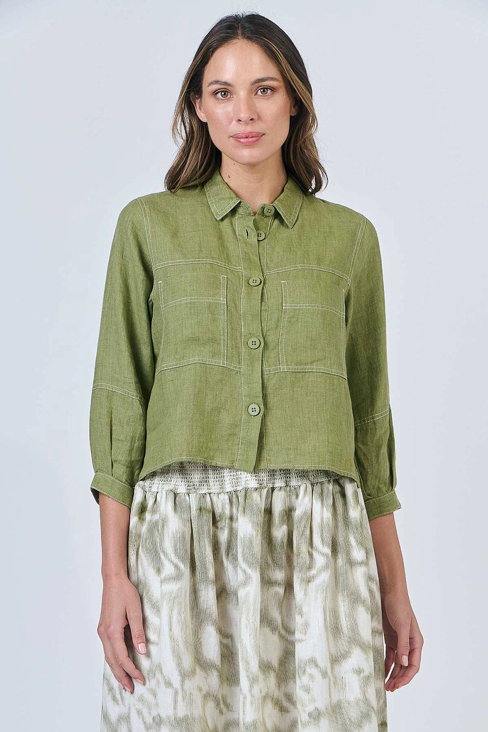 Naturals by O & J Linen Shirt in Moss GA598