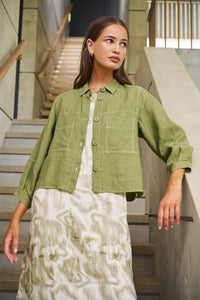 Naturals by O & J Linen Shirt in Moss GA598