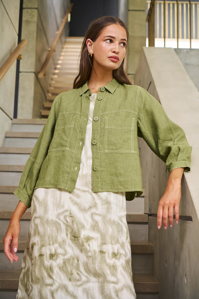 Naturals by O & J Linen Shirt in Moss GA598