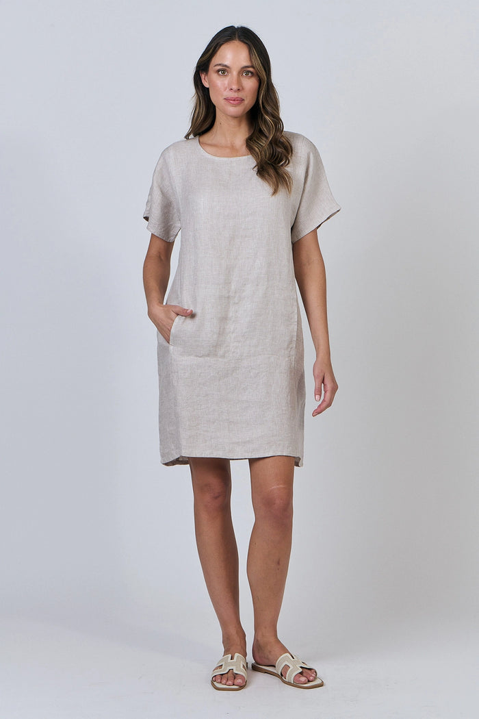 Naturals by O & J Linen Dress in Dune GA603