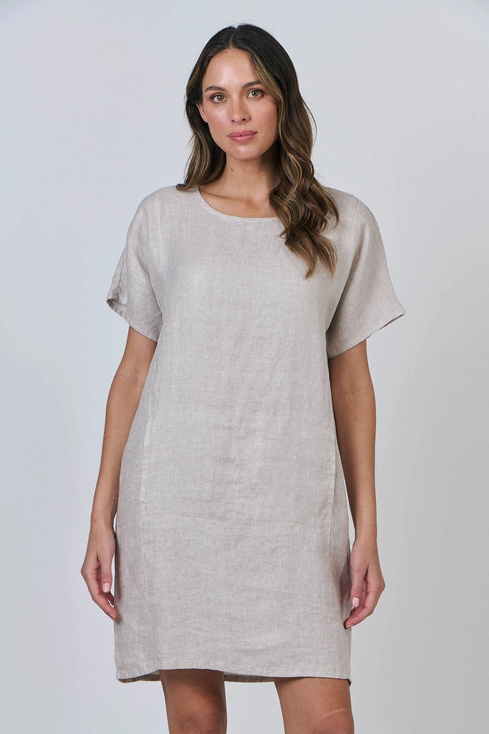 Naturals by O & J Linen Dress in Dune GA603