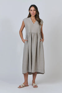 Naturals by O & J Linen Dress in Cement GA606