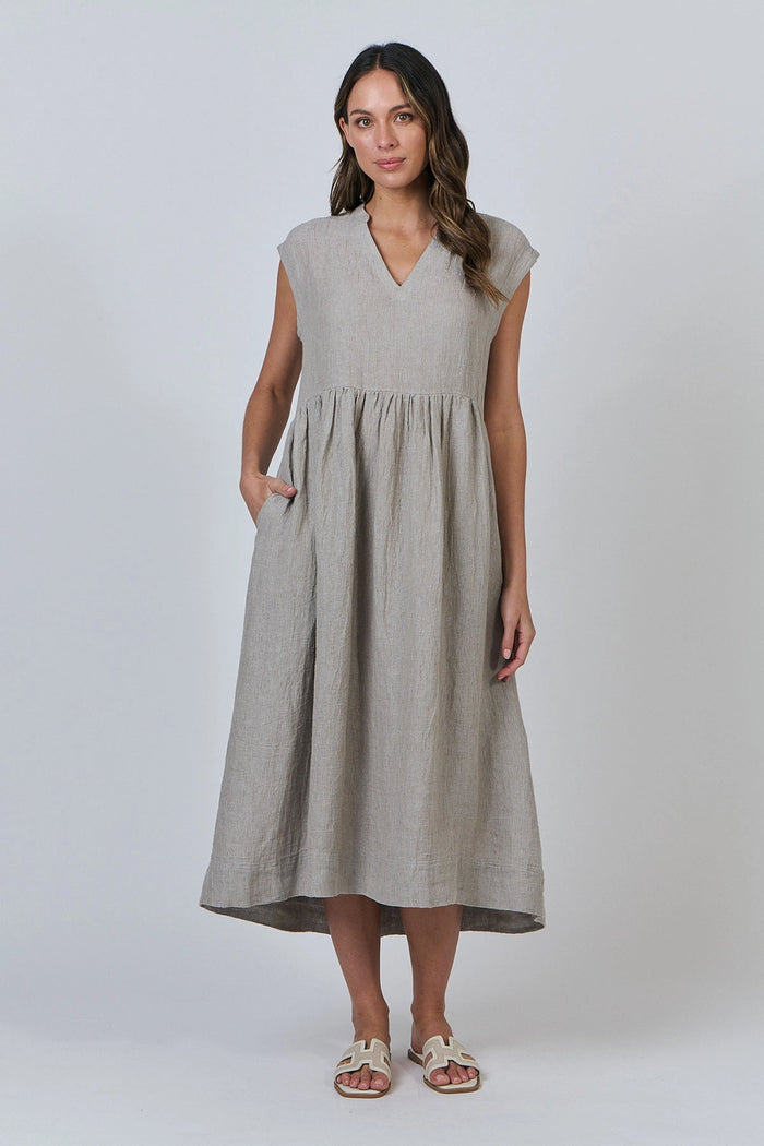 Naturals by O & J Linen Dress in Cement GA606