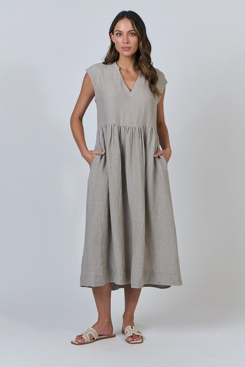 Naturals by O & J Linen Dress in Cement GA606