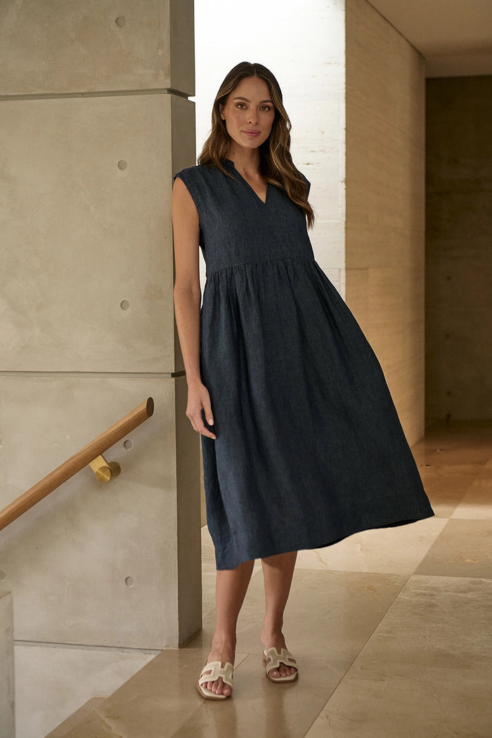 Naturals by O & J Linen Dress in Poseidon GA606