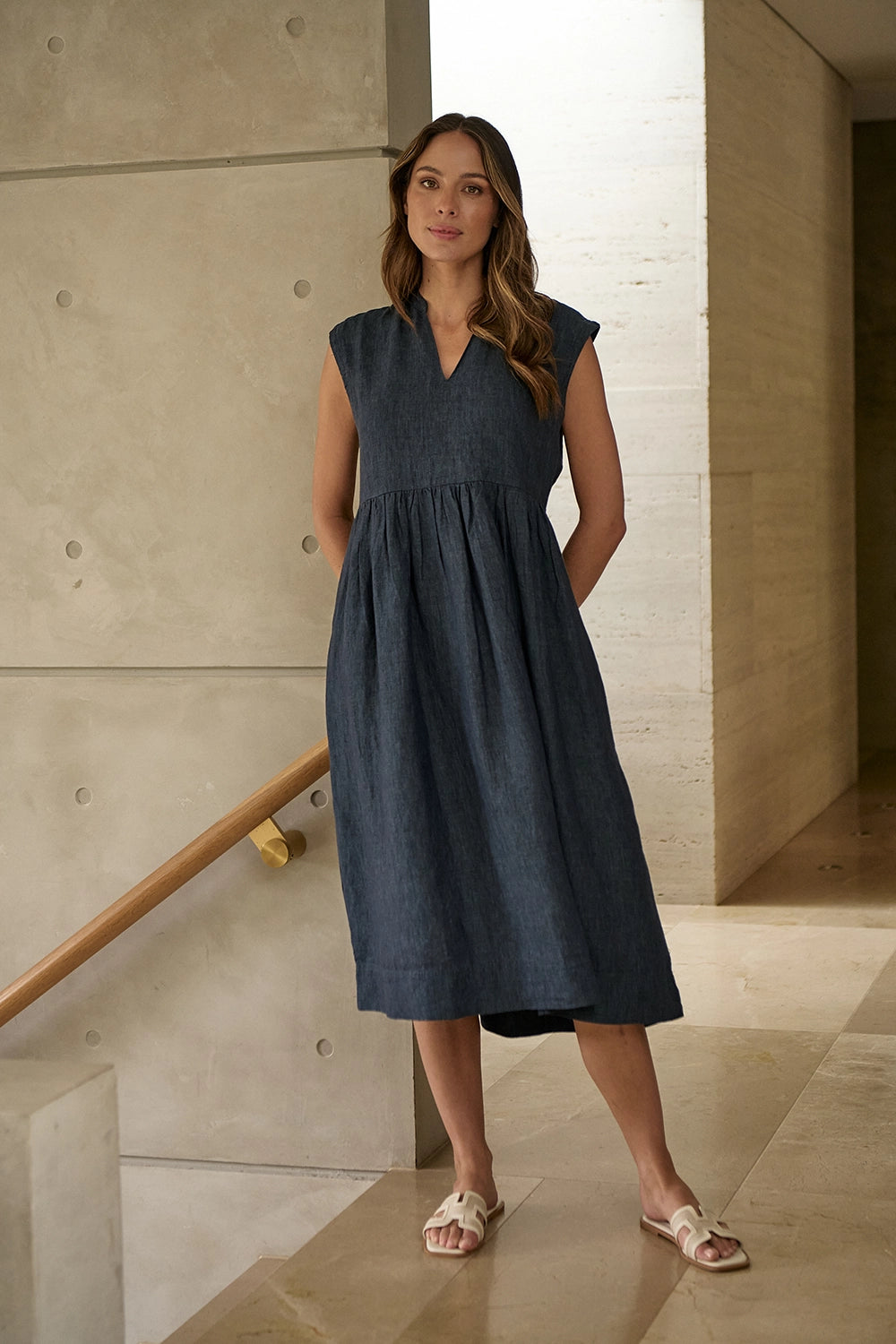 Naturals by O & J Linen Dress in Poseidon GA606