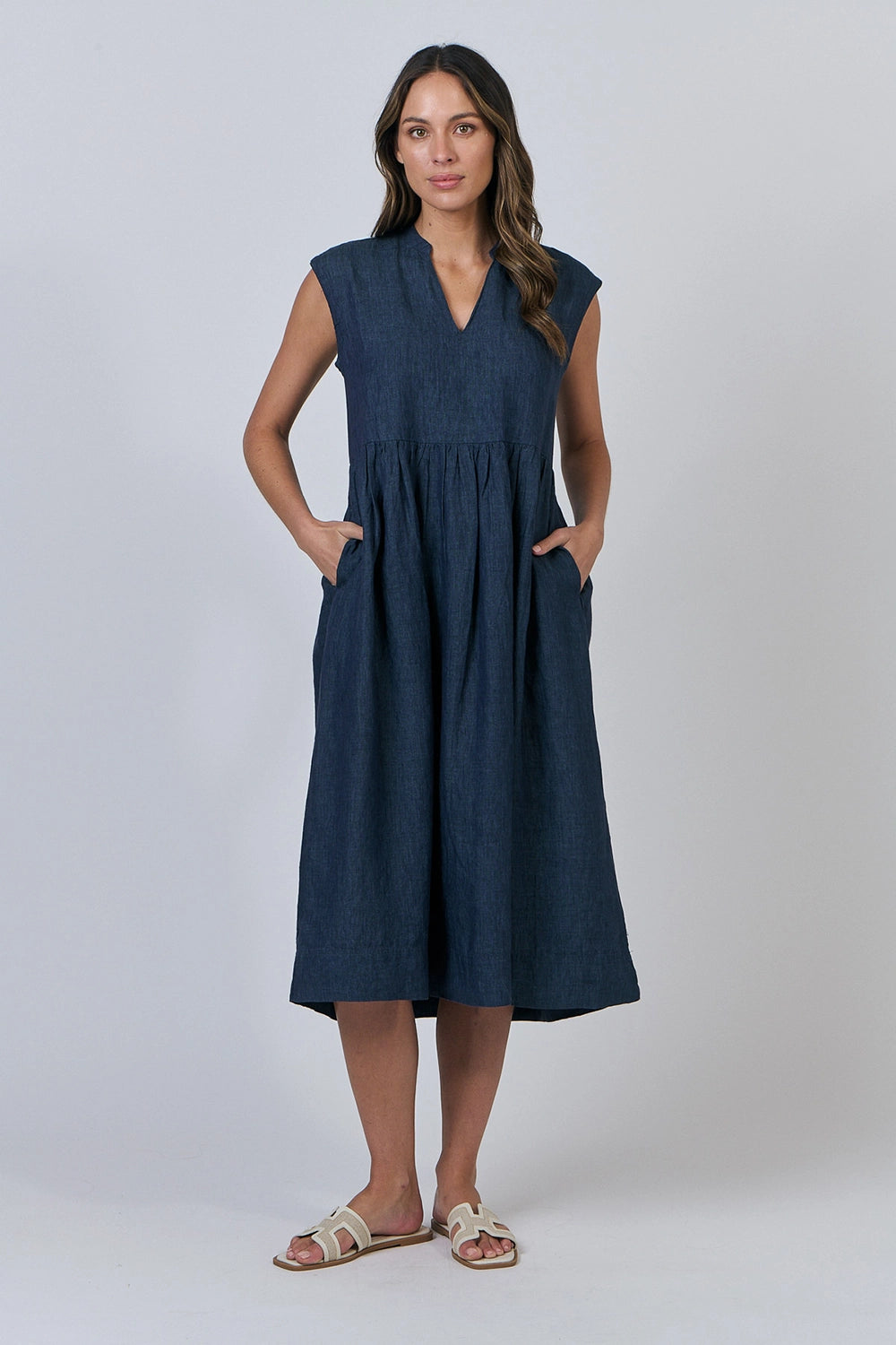 Naturals by O & J Linen Dress in Poseidon GA606