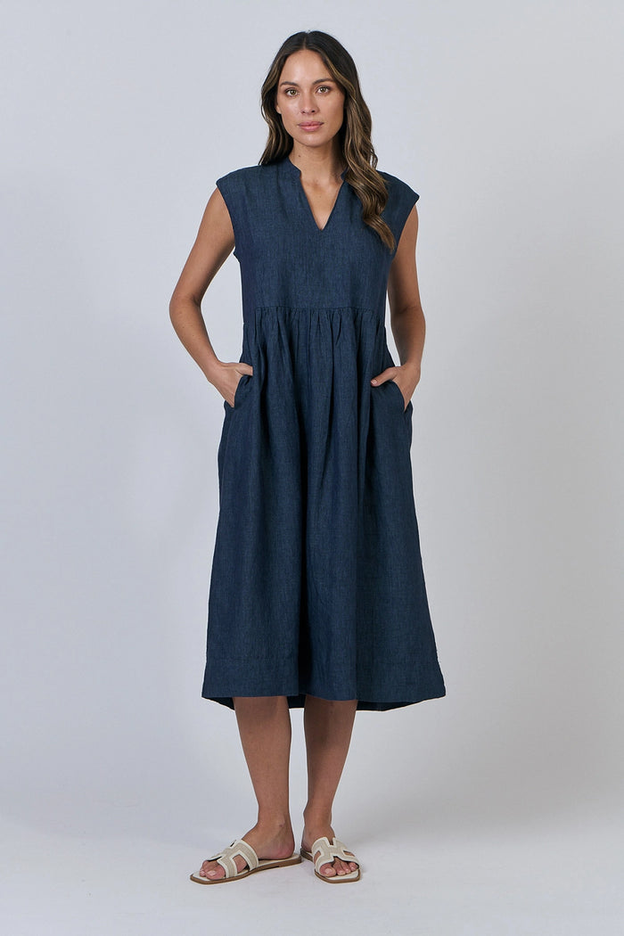 Naturals by O & J Linen Dress in Poseidon GA606