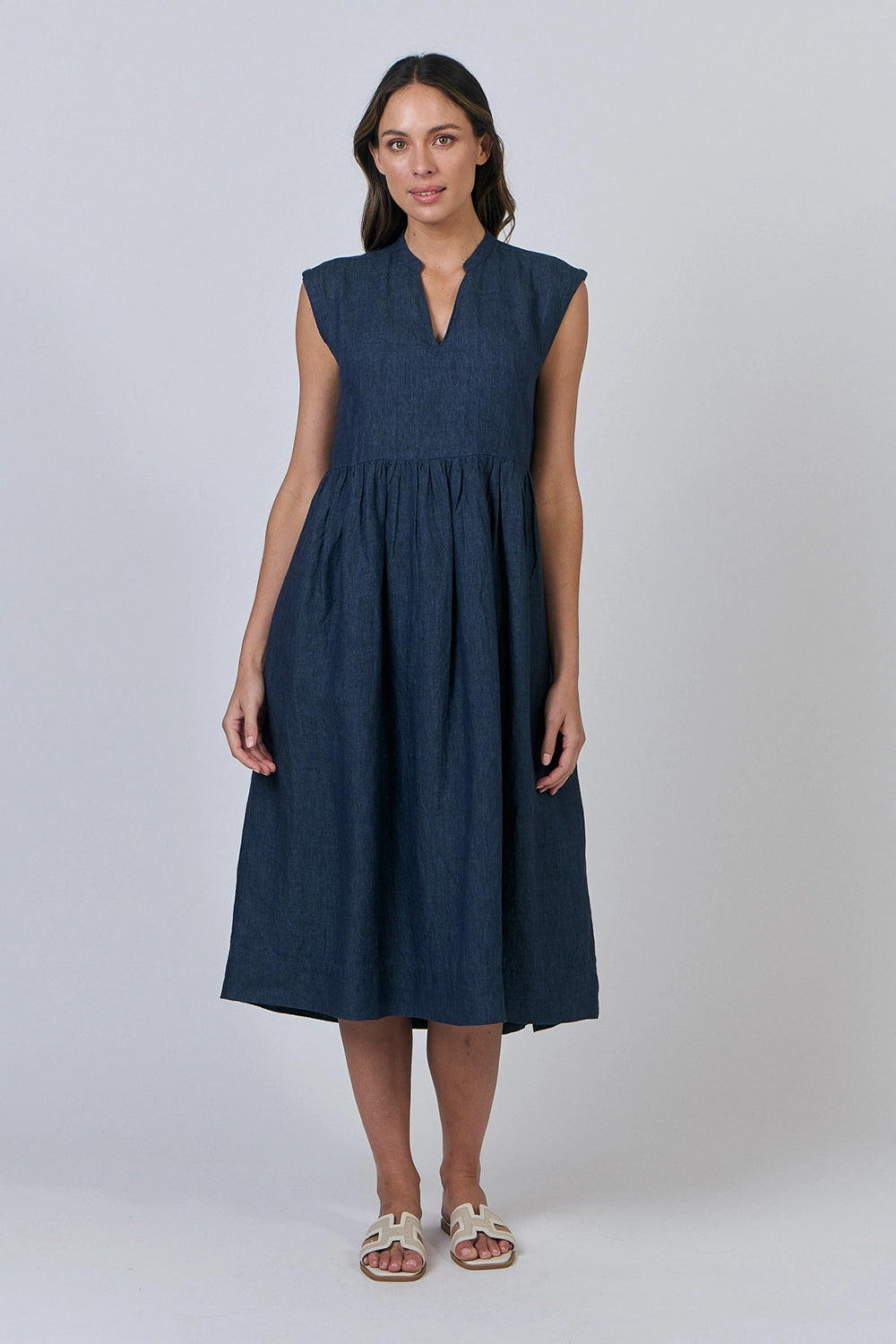 Naturals by O & J Linen Dress in Poseidon GA606
